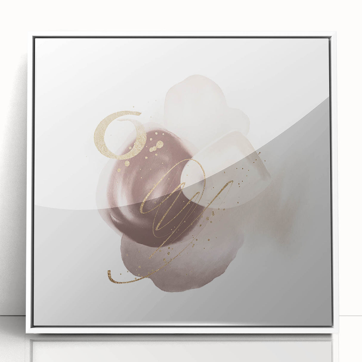 Abstract Geometric Framed Art – Minimalist Beige & Gold Wall Decor