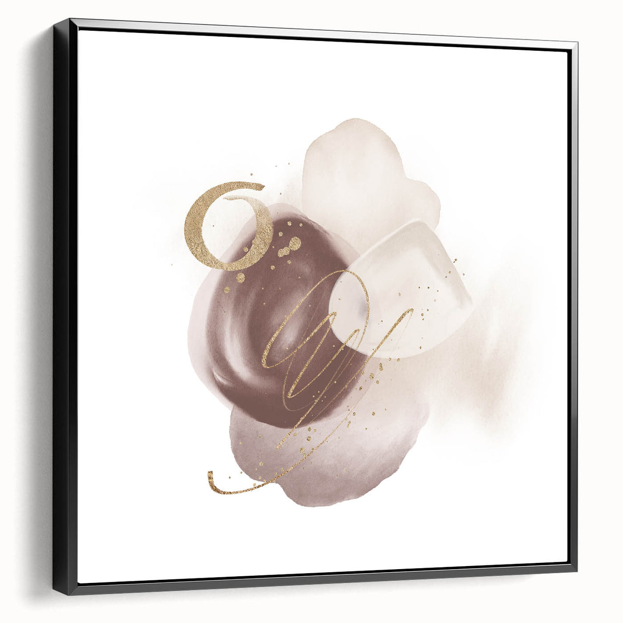 Abstract Geometric Framed Art – Minimalist Beige & Gold Wall Decor