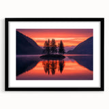 Minimalist Scenic Art Prints – Island Trees & Sunset Reflection
