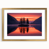 Minimalist Scenic Art Prints – Island Trees & Sunset Reflection