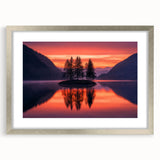 Minimalist Scenic Art Prints – Island Trees & Sunset Reflection