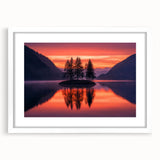 Minimalist Scenic Art Prints – Island Trees & Sunset Reflection