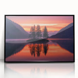 Minimalist Scenic Art Prints – Island Trees & Sunset Reflection