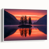 Minimalist Scenic Art Prints – Island Trees & Sunset Reflection