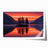 Minimalist Scenic Art Prints – Island Trees & Sunset Reflection