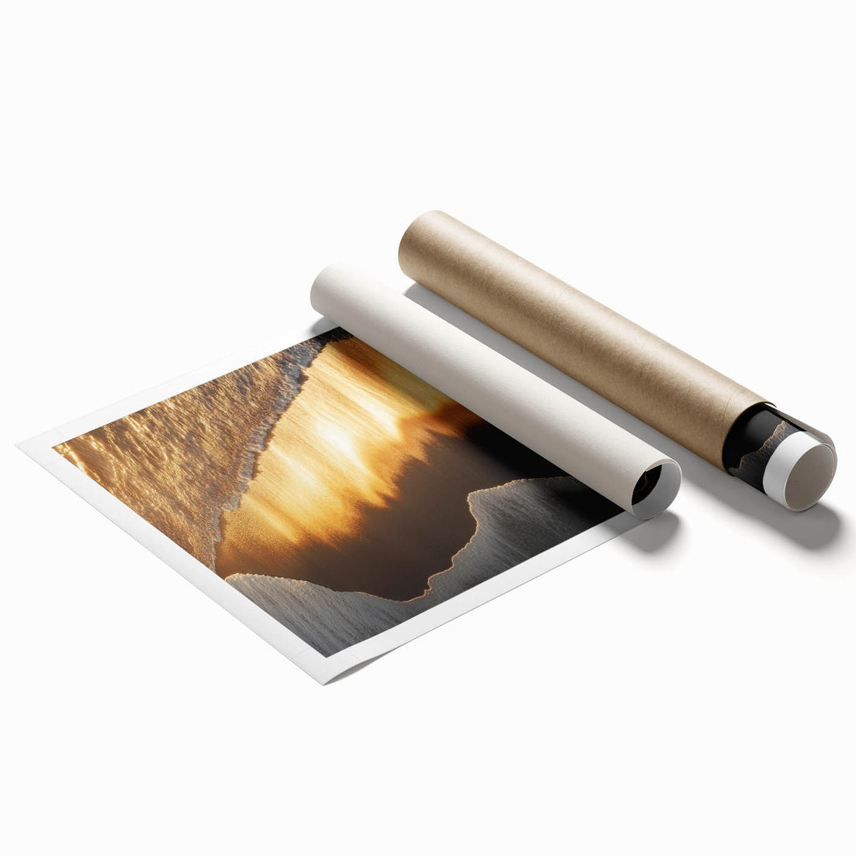 Minimalist Coastal Landscape Art – Golden Sunset Beach Print