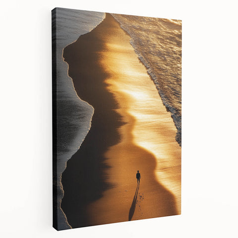 Minimalist Coastal Landscape Art – Golden Sunset Beach Print