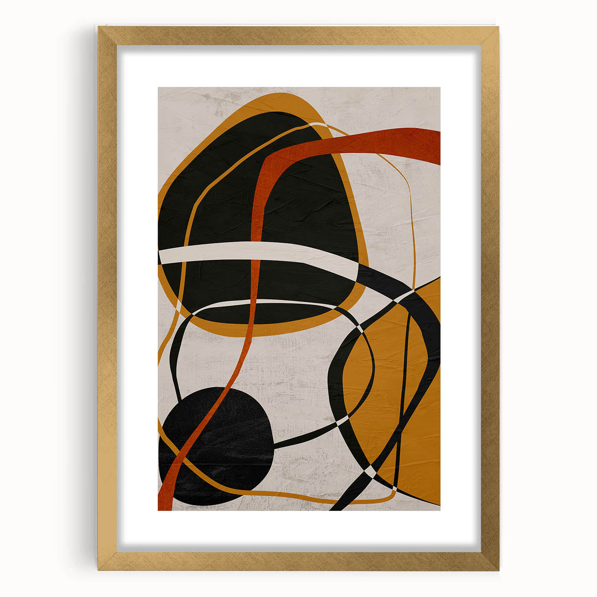 Modern Abstract Wall Art - Mustard, Black, and Orange Geometric Print