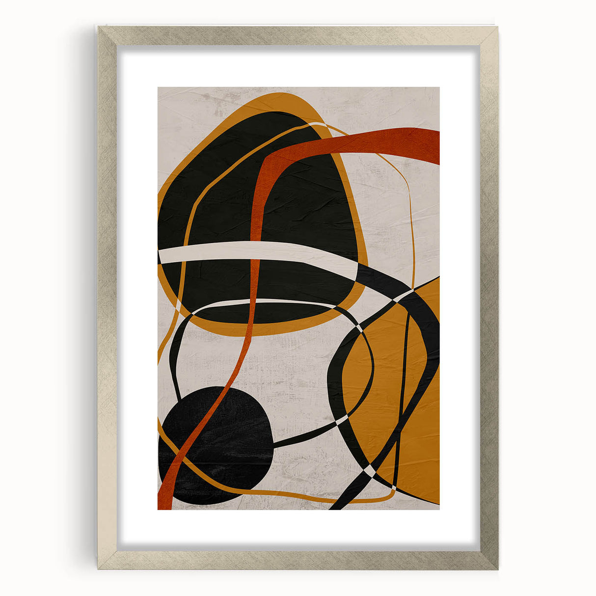 Modern Abstract Wall Art - Mustard, Black, and Orange Geometric Print