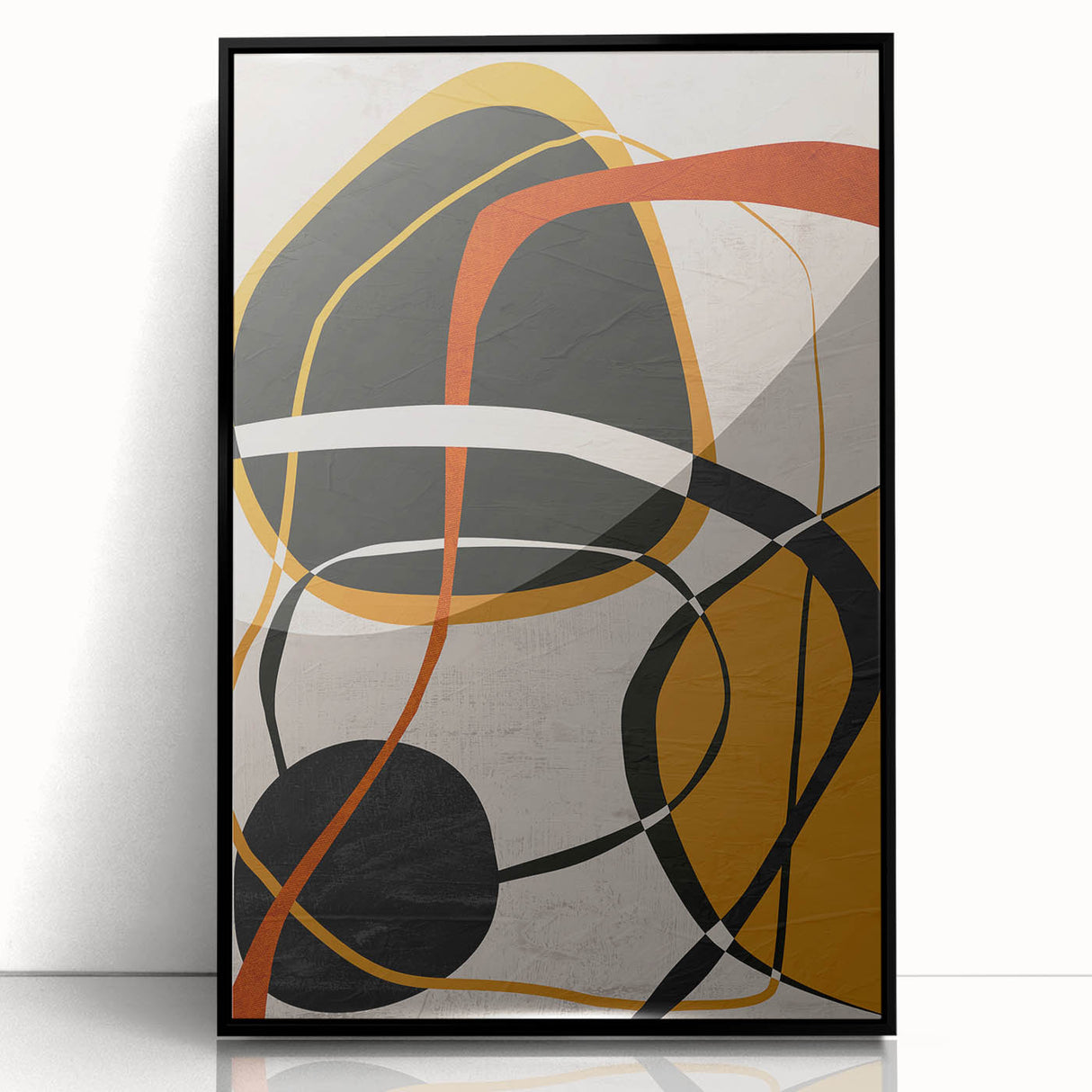 Modern Abstract Wall Art - Mustard, Black, and Orange Geometric Print