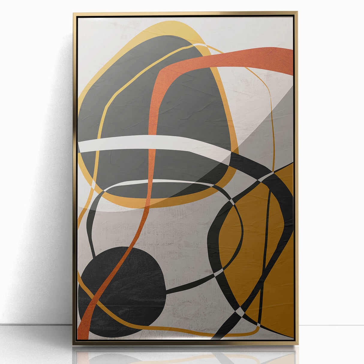Modern Abstract Wall Art - Mustard, Black, and Orange Geometric Print