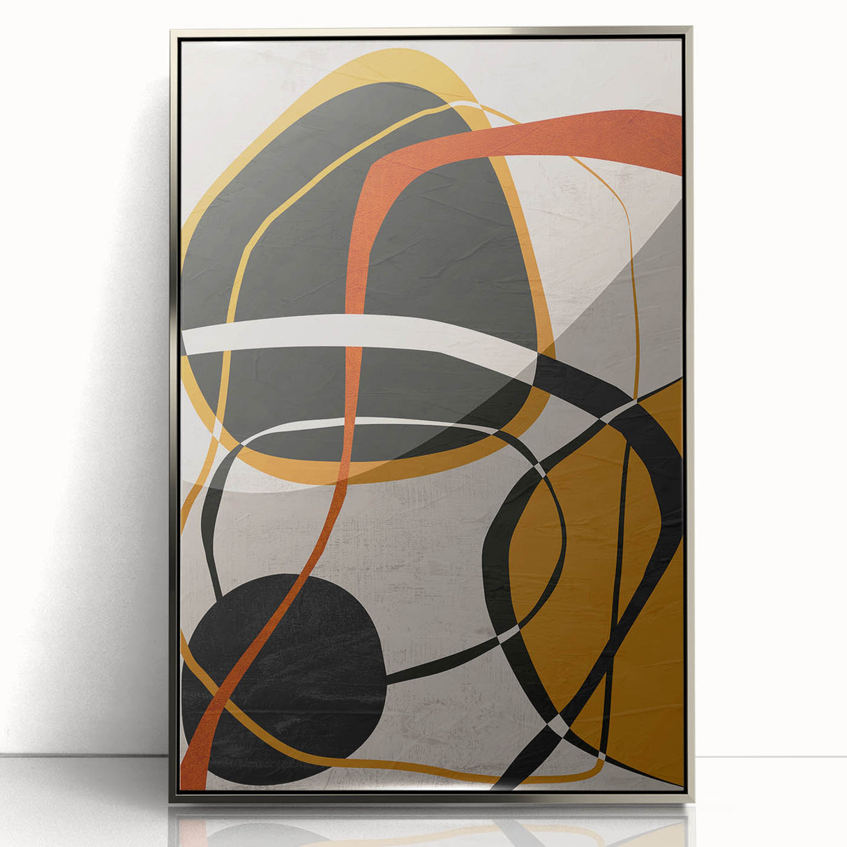 Modern Abstract Wall Art - Mustard, Black, and Orange Geometric Print