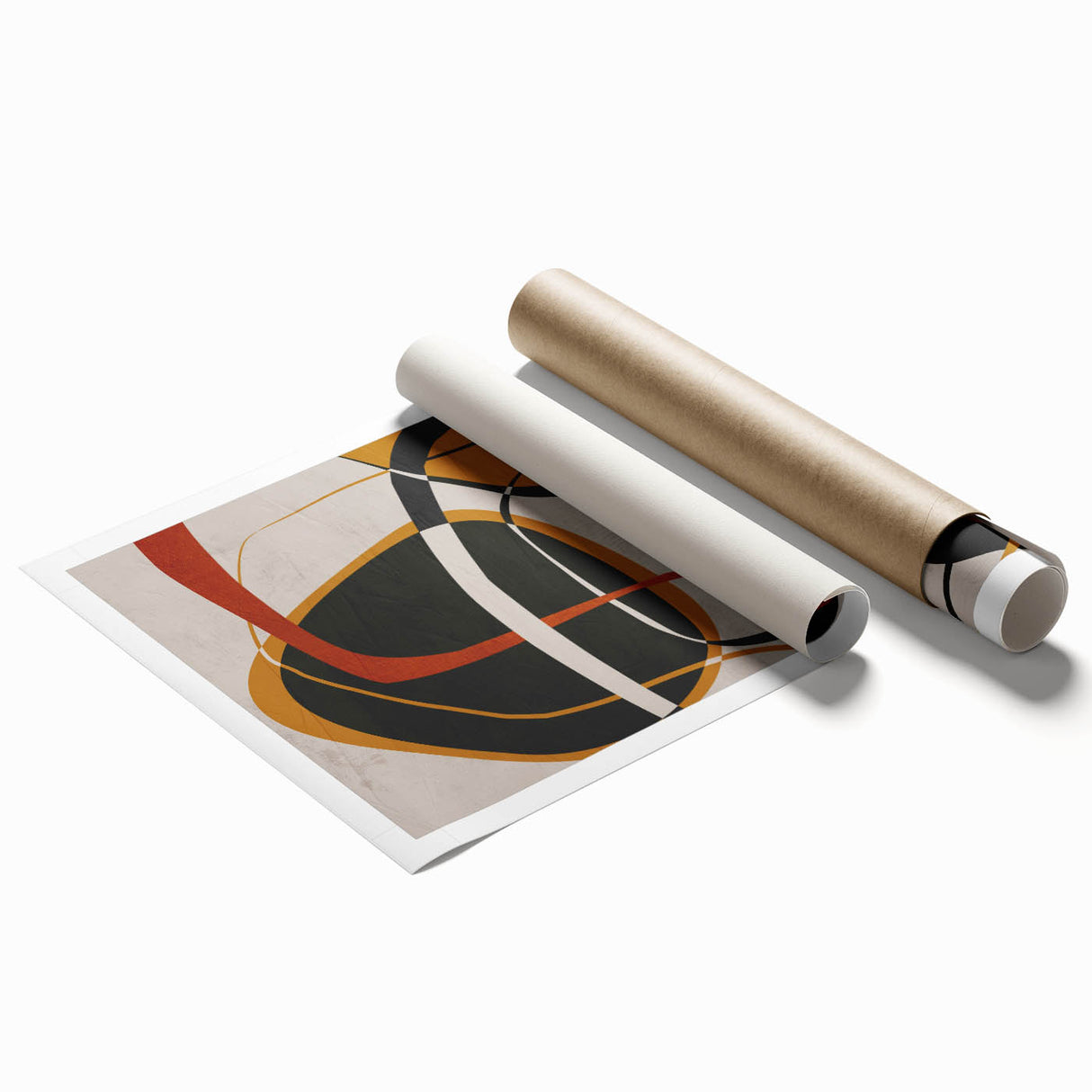 Modern Abstract Wall Art - Mustard, Black, and Orange Geometric Print