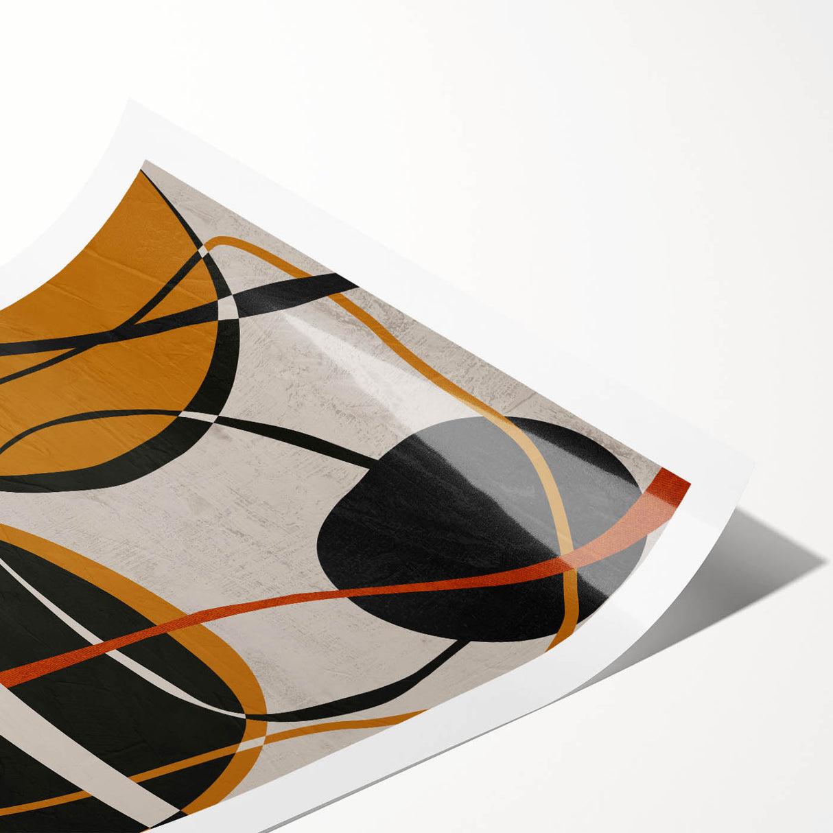 Modern Abstract Wall Art - Mustard, Black, and Orange Geometric Print