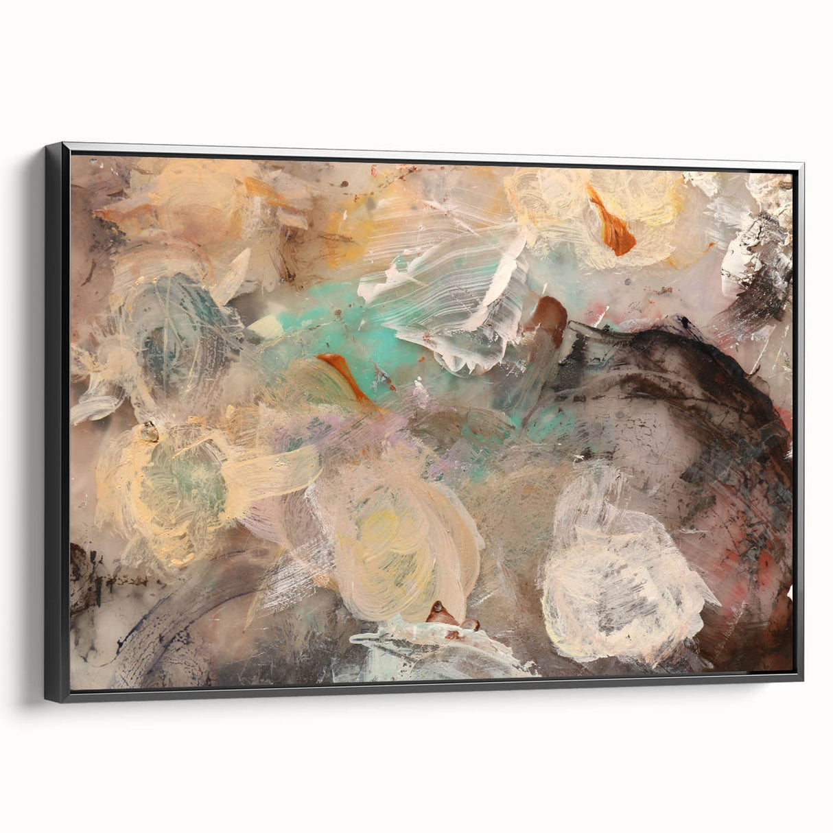 Modern Abstract Painting – Soft Beige & Teal Dreamlike Art