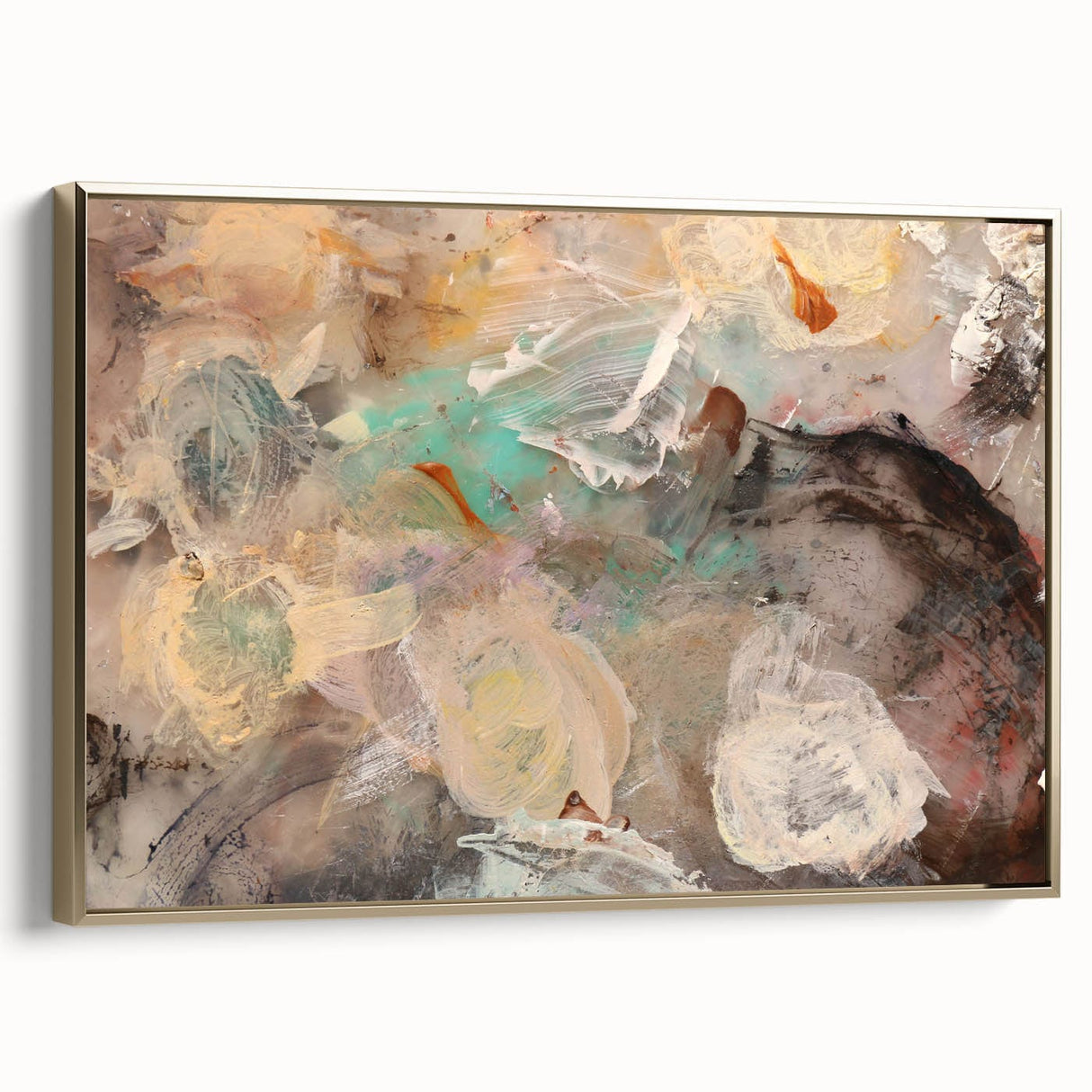 Modern Abstract Painting – Soft Beige & Teal Dreamlike Art