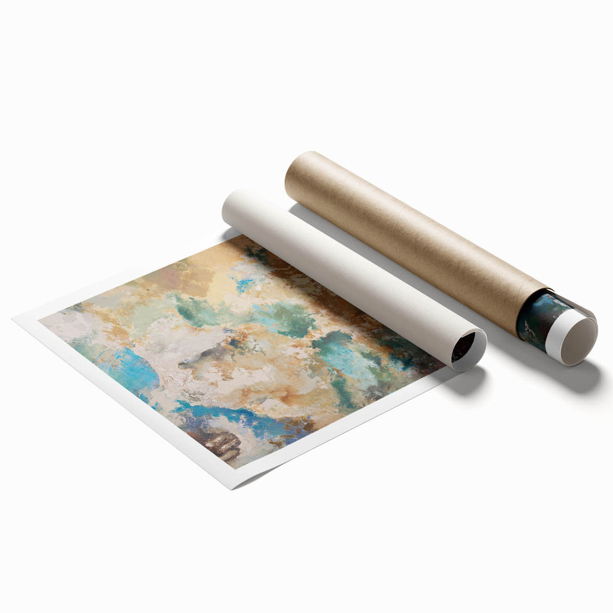 Earthy Fluid Abstract Wall Art – Beige and Teal Modern Canvas