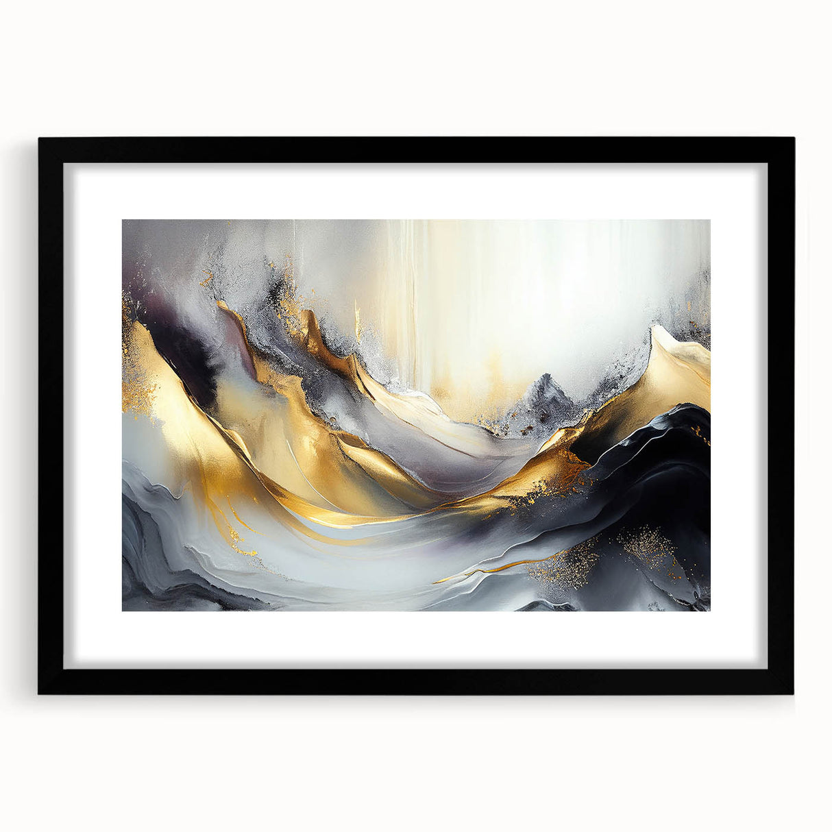 Elegant Luxury Abstract Painting – Black, Gold & Silver Wall Art