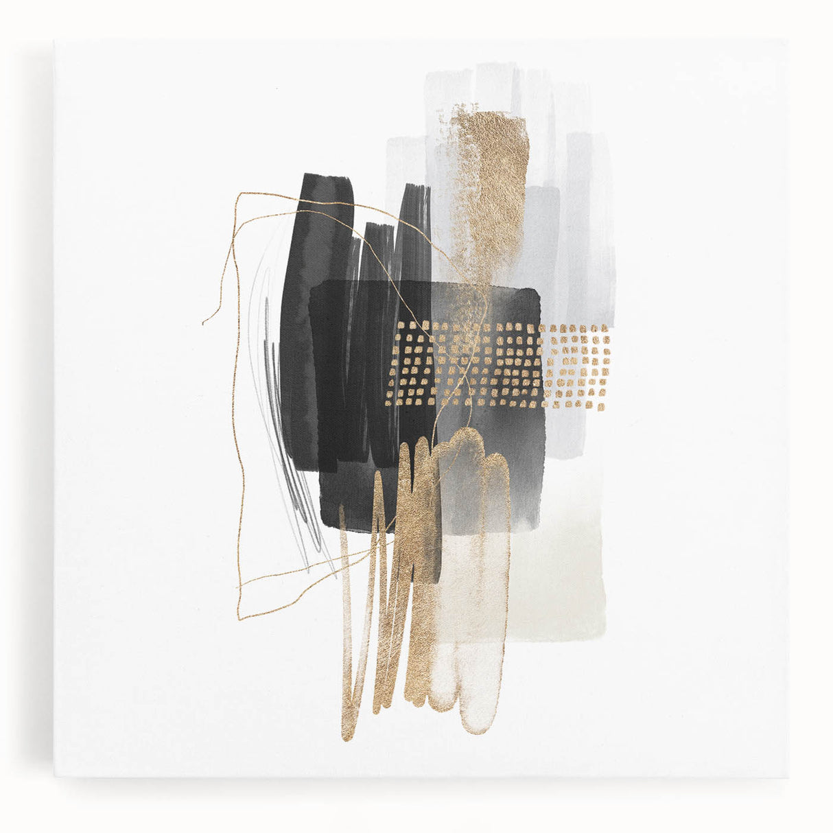 Abstract Geometric Framed Art – Minimalist Wall Art in Black & Gold