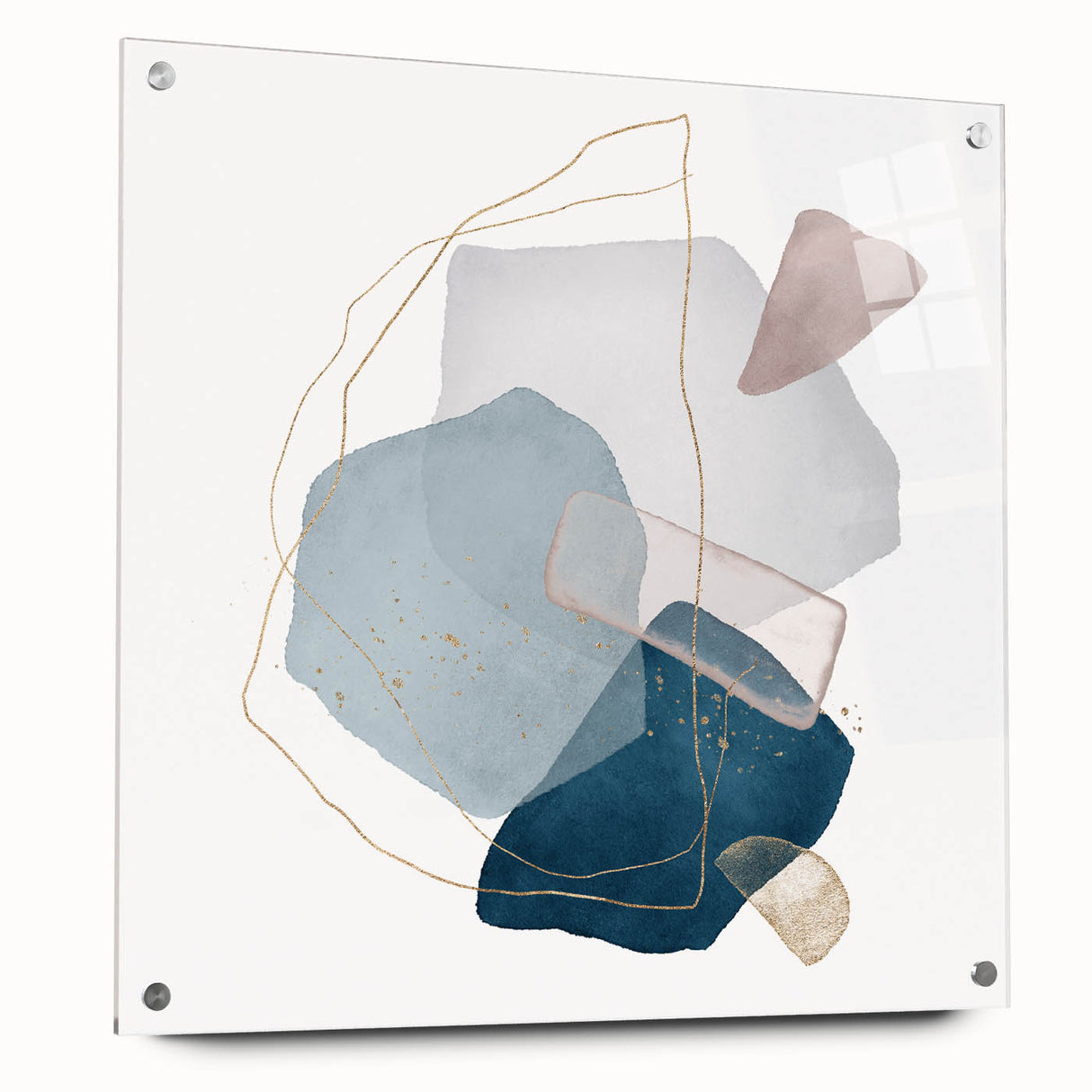 Modern Geometric Wall Decor – Navy Blue & Light Gray Abstract Art