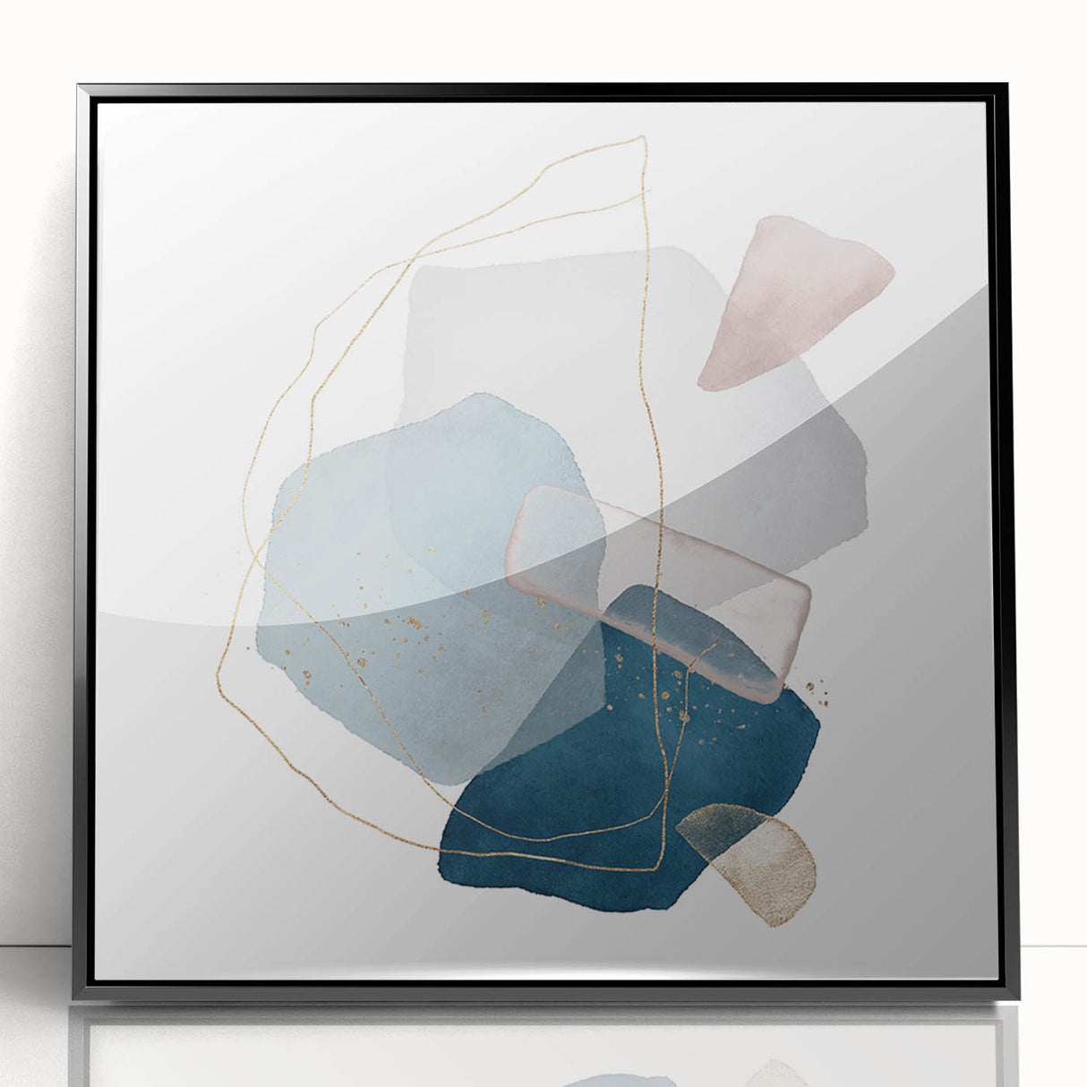 Modern Geometric Wall Decor – Navy Blue & Light Gray Abstract Art