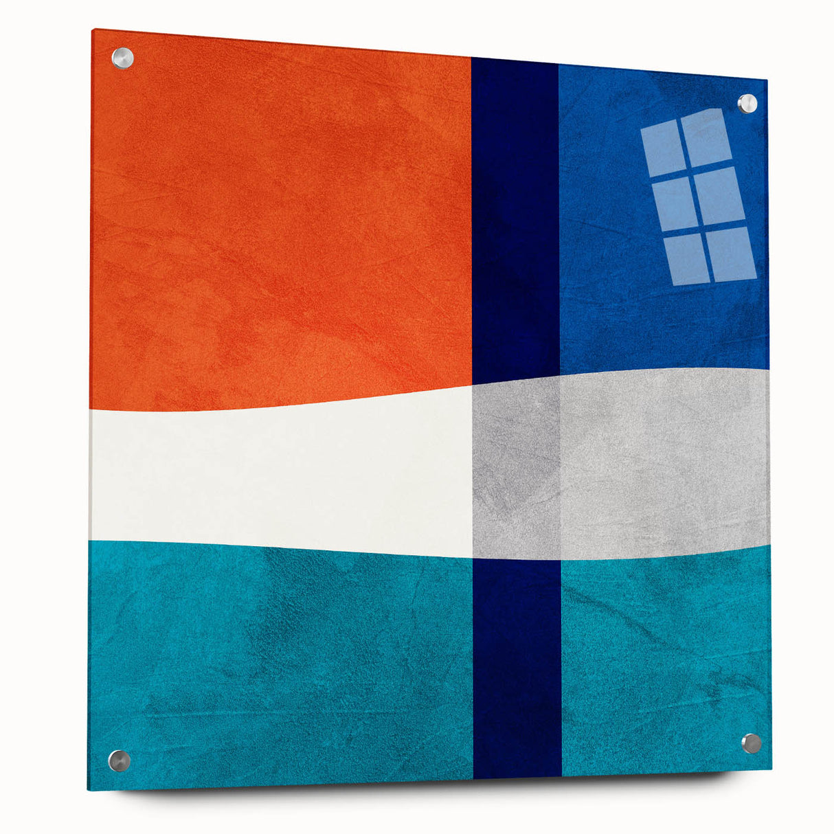 Vibrant Abstract Wall Art - Blue, Orange, and White Geometric Print