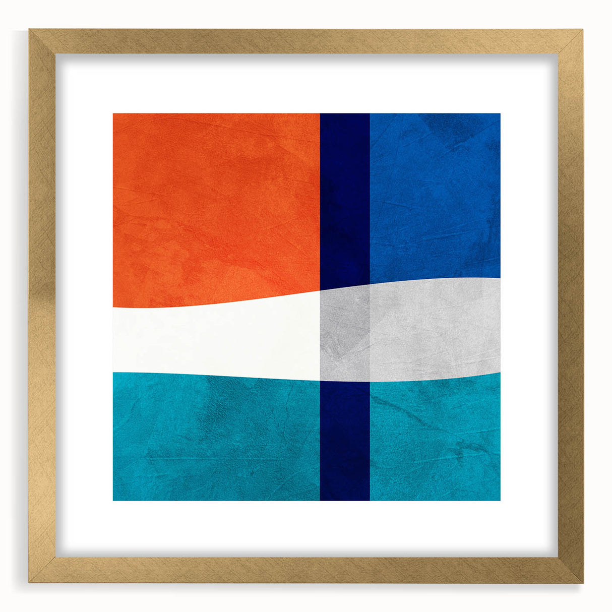 Vibrant Abstract Wall Art - Blue, Orange, and White Geometric Print