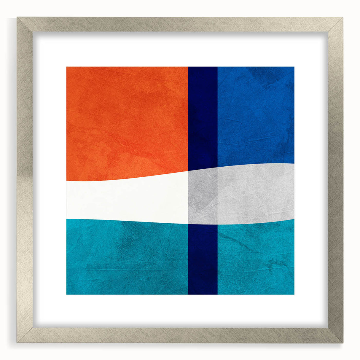 Vibrant Abstract Wall Art - Blue, Orange, and White Geometric Print