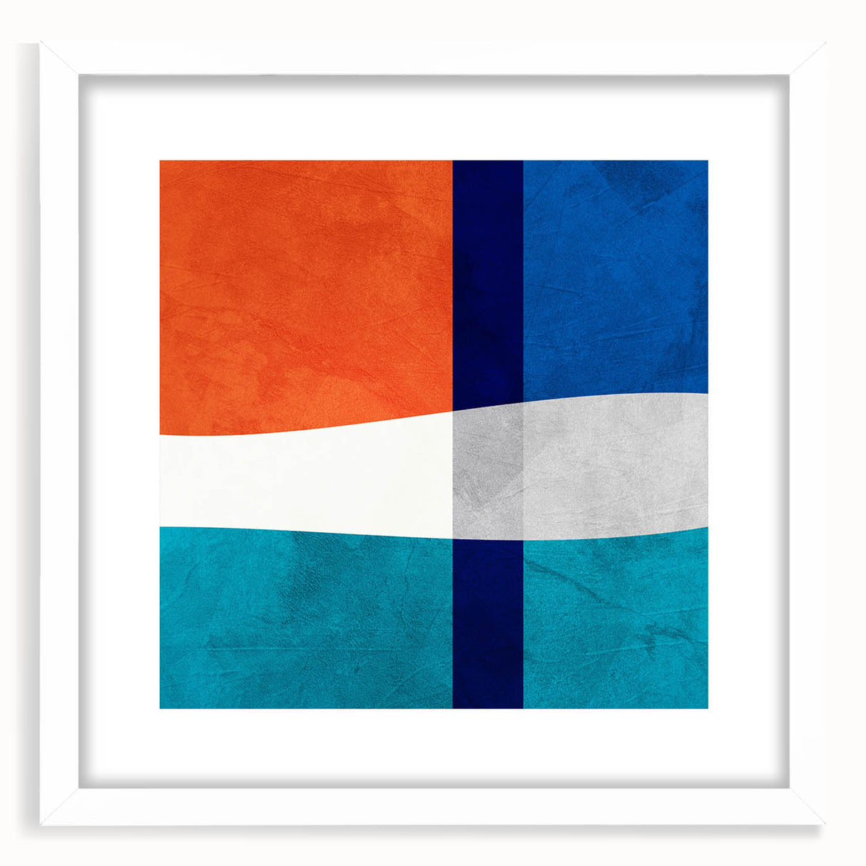 Vibrant Abstract Wall Art - Blue, Orange, and White Geometric Print