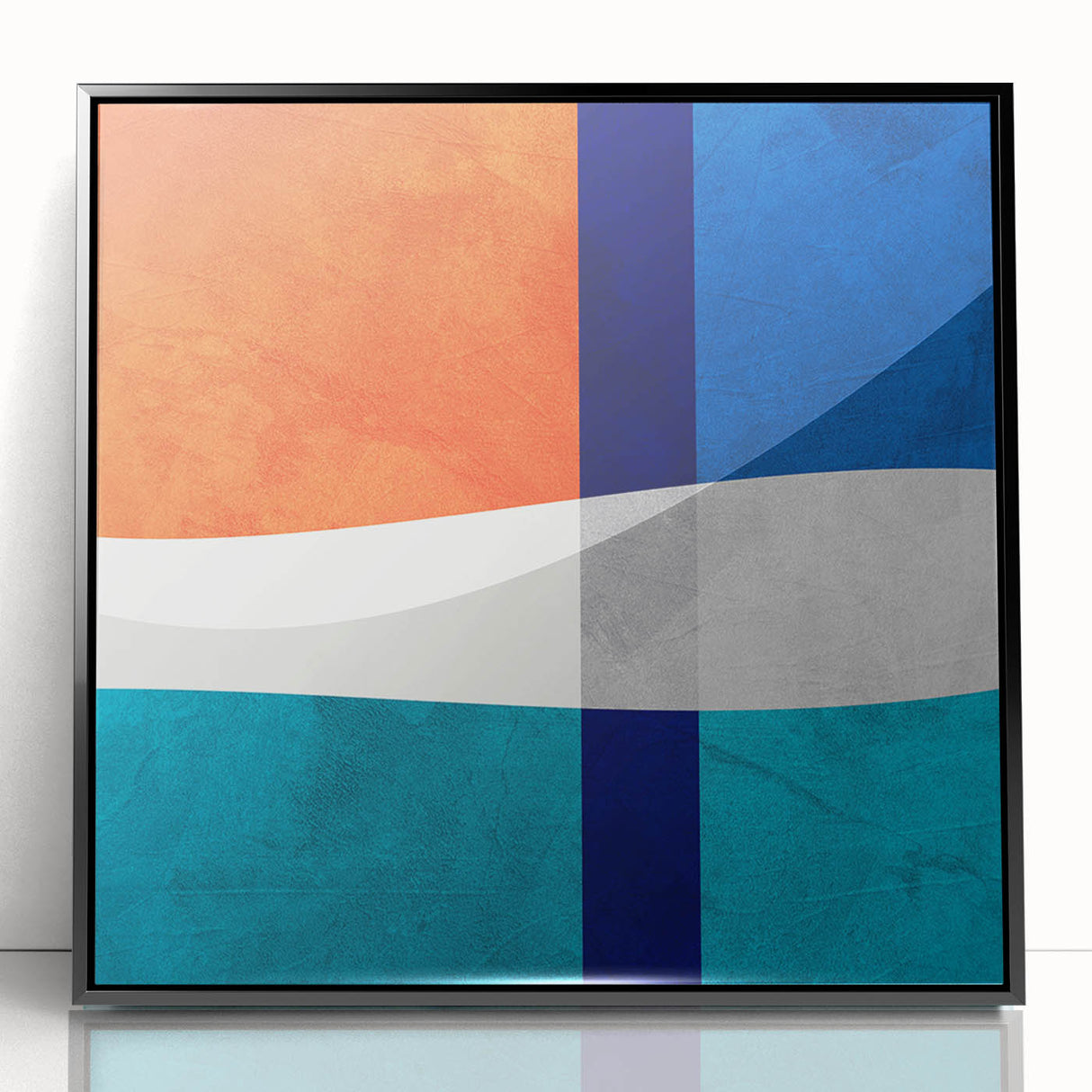 Vibrant Abstract Wall Art - Blue, Orange, and White Geometric Print