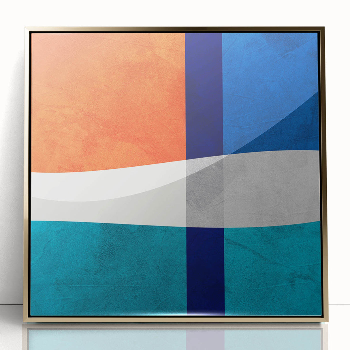Vibrant Abstract Wall Art - Blue, Orange, and White Geometric Print