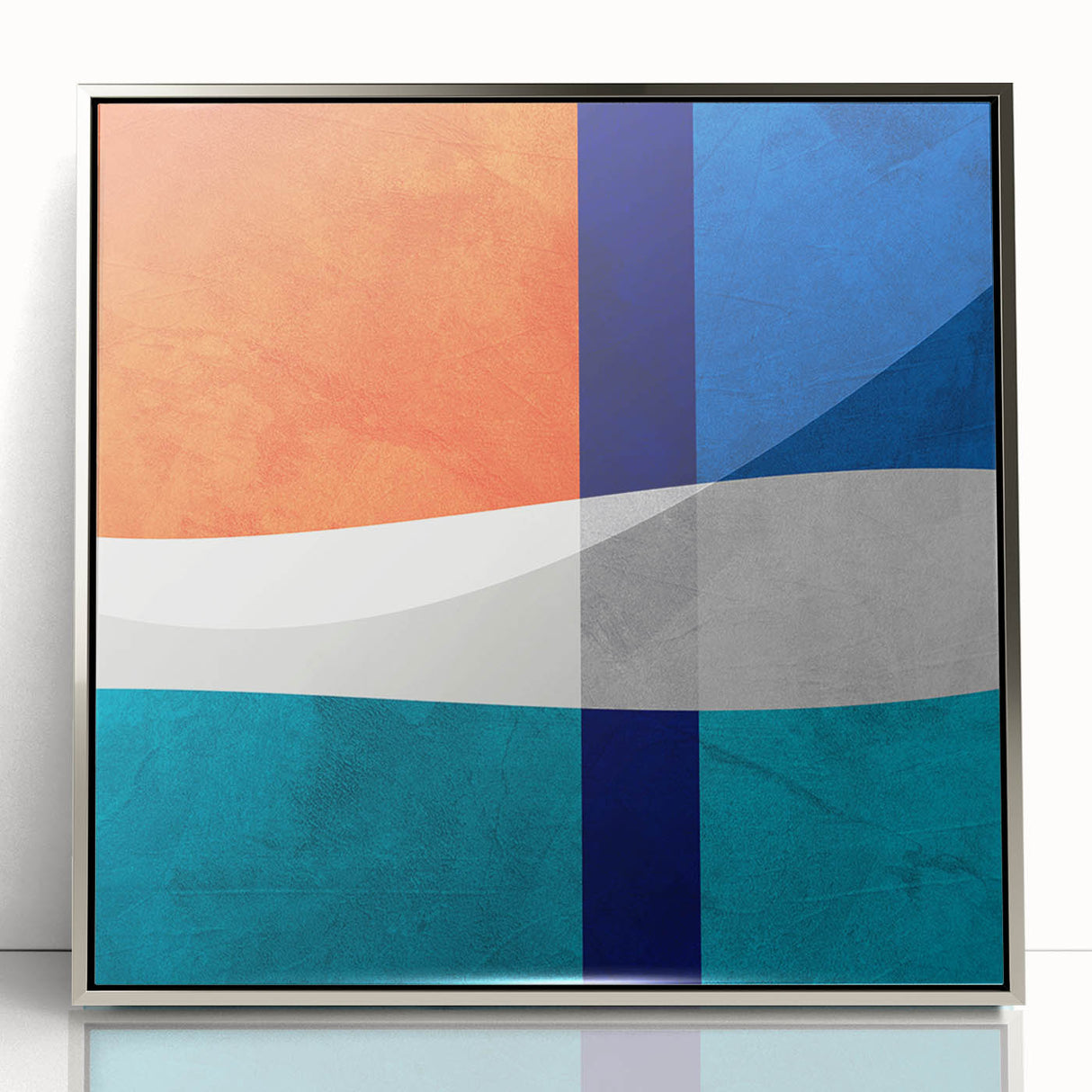 Vibrant Abstract Wall Art - Blue, Orange, and White Geometric Print