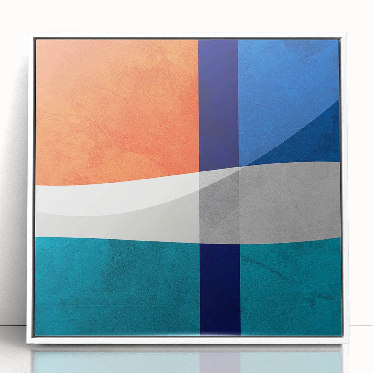 Vibrant Abstract Wall Art - Blue, Orange, and White Geometric Print