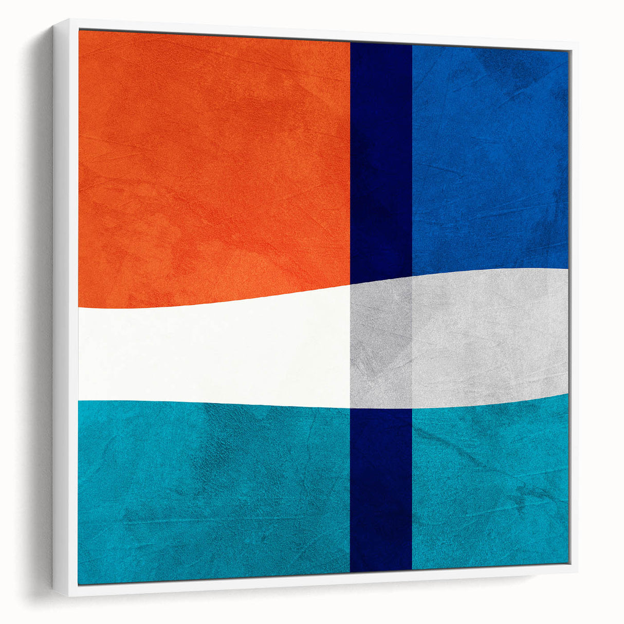 Vibrant Abstract Wall Art - Blue, Orange, and White Geometric Print