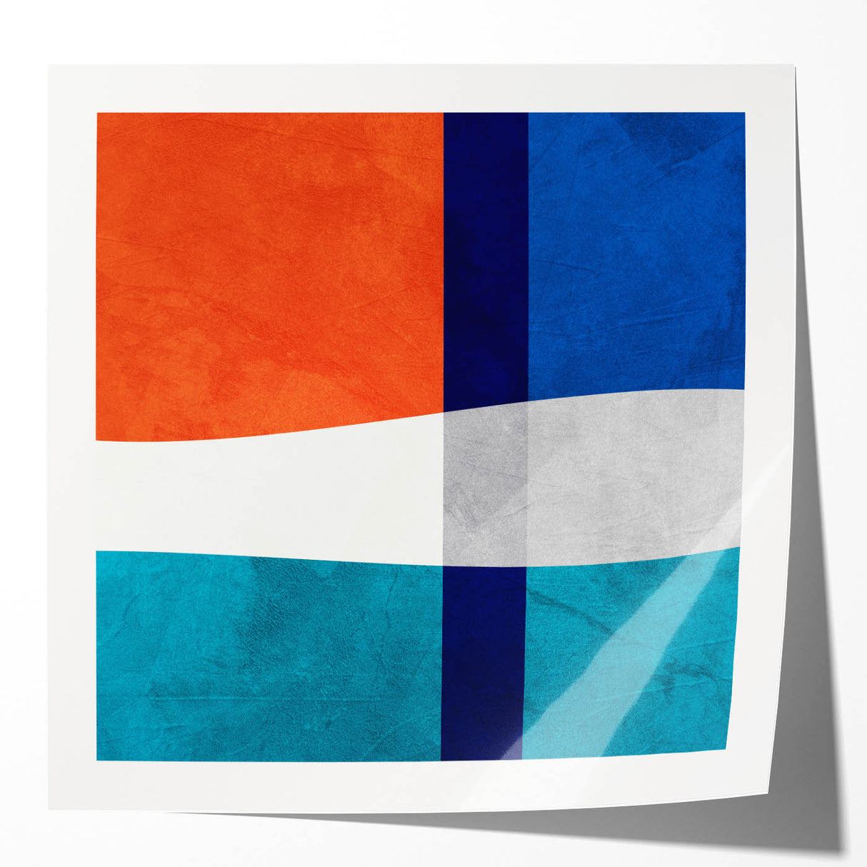 Vibrant Abstract Wall Art - Blue, Orange, and White Geometric Print