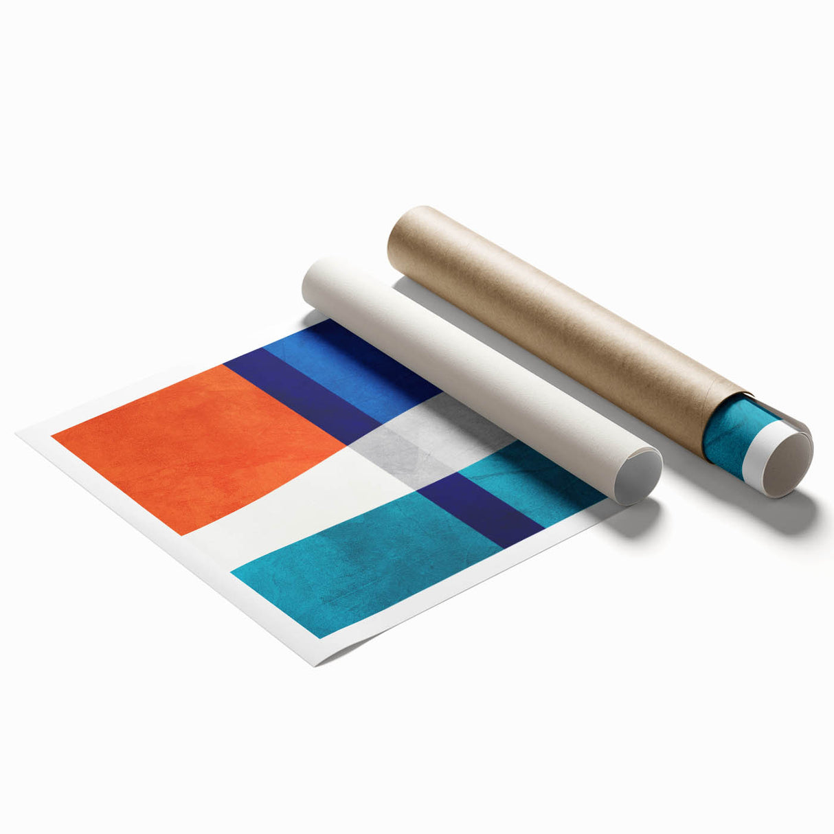 Vibrant Abstract Wall Art - Blue, Orange, and White Geometric Print