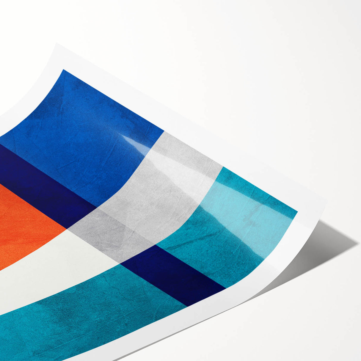 Vibrant Abstract Wall Art - Blue, Orange, and White Geometric Print