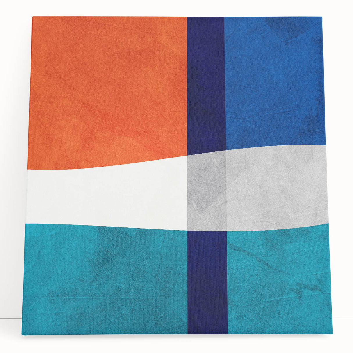 Vibrant Abstract Wall Art - Blue, Orange, and White Geometric Print