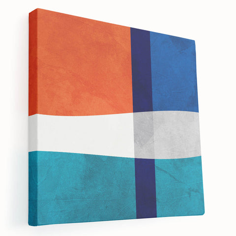 Vibrant Abstract Wall Art - Blue, Orange, and White Geometric Print