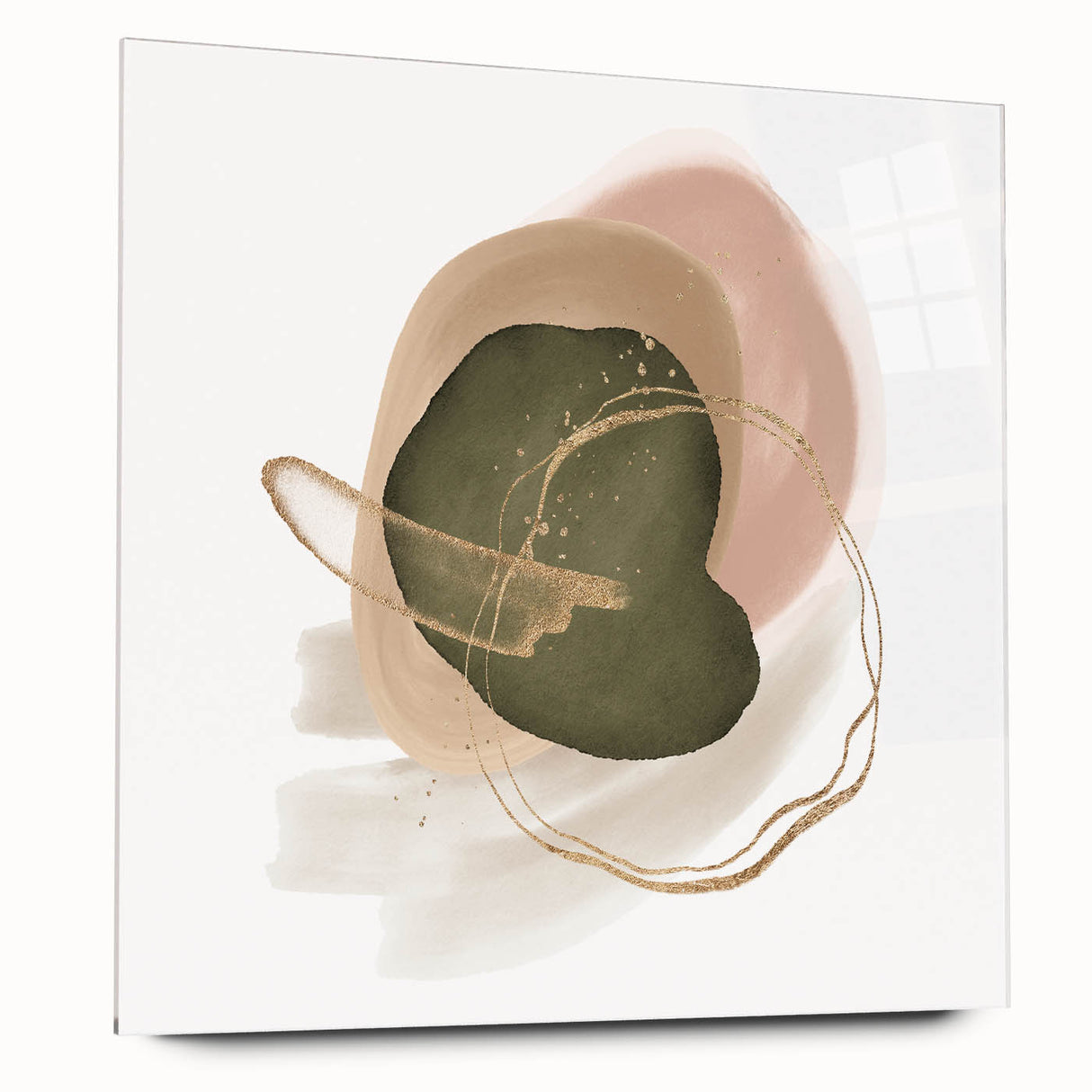 Abstract Geometric Framed Art – Olive Green & Blush Minimalist Print