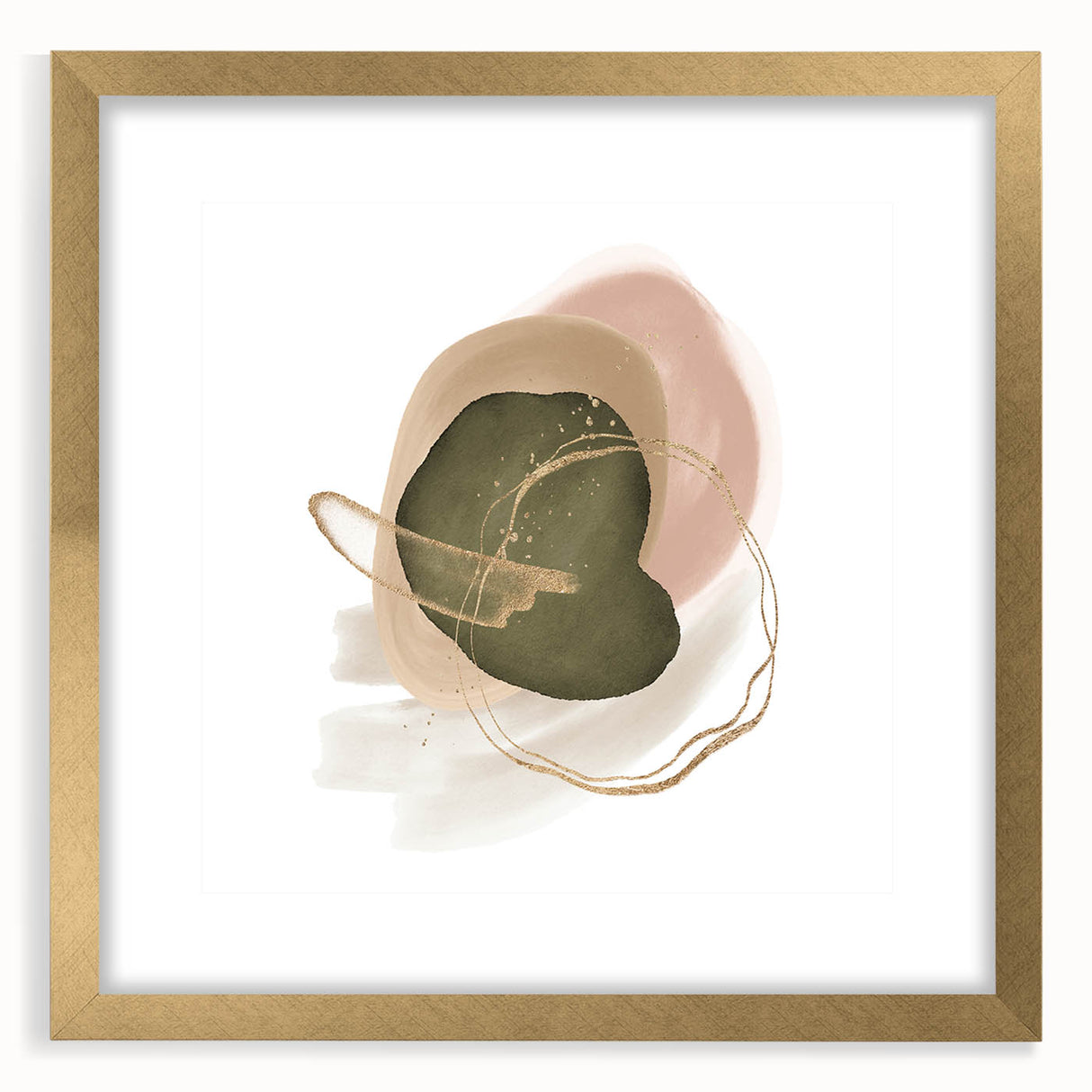 Abstract Geometric Framed Art – Olive Green & Blush Minimalist Print