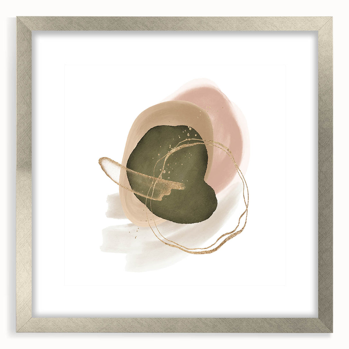 Abstract Geometric Framed Art – Olive Green & Blush Minimalist Print