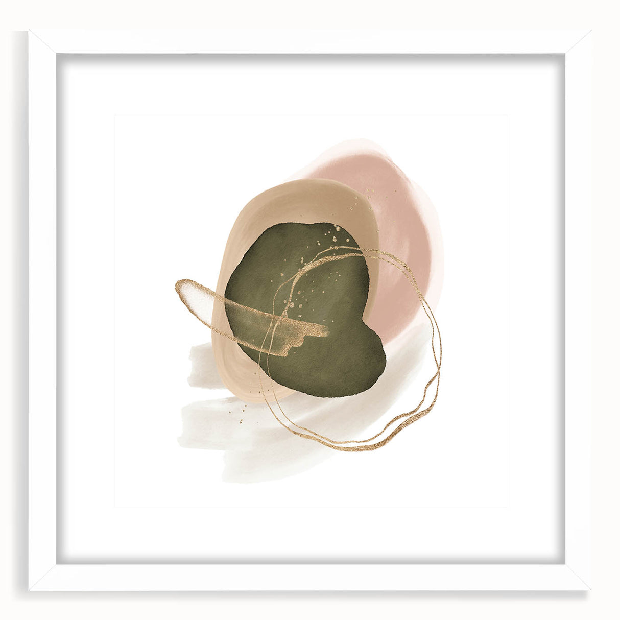 Abstract Geometric Framed Art – Olive Green & Blush Minimalist Print