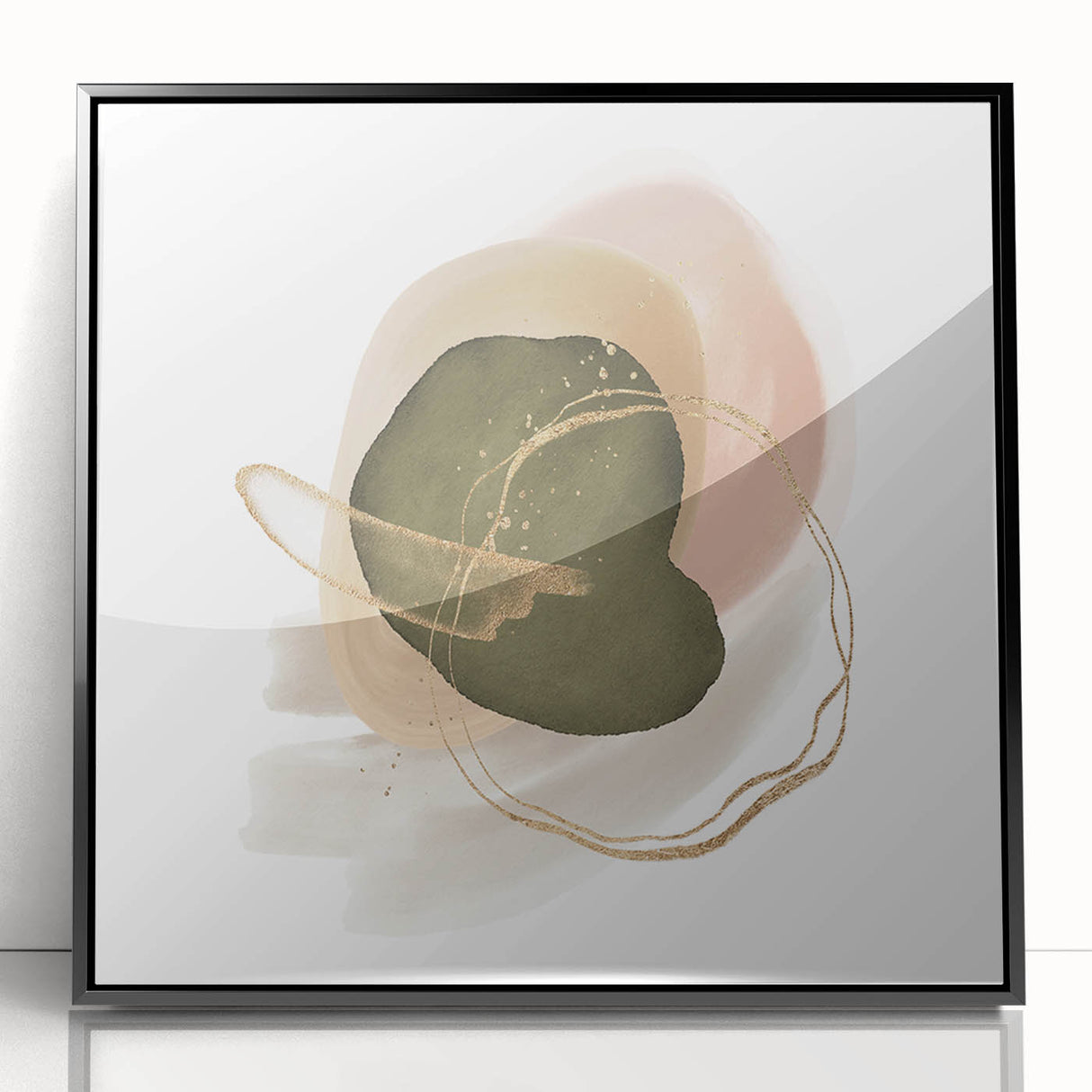 Abstract Geometric Framed Art – Olive Green & Blush Minimalist Print