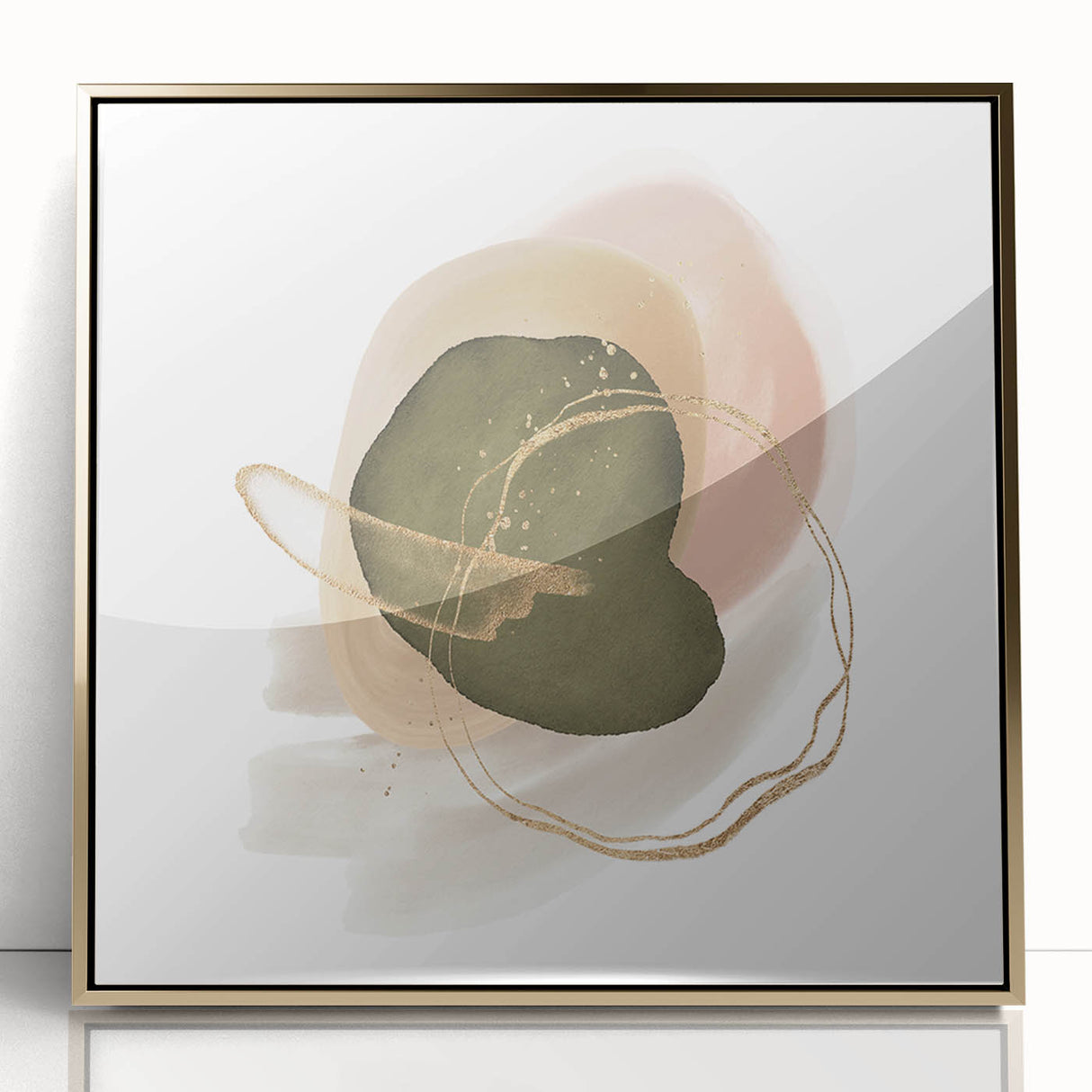 Abstract Geometric Framed Art – Olive Green & Blush Minimalist Print
