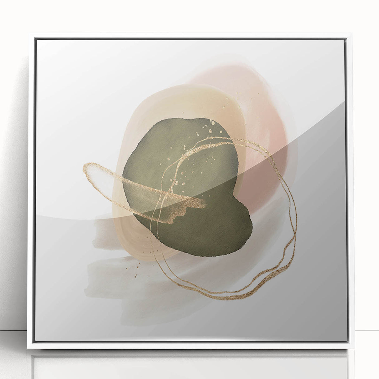 Abstract Geometric Framed Art – Olive Green & Blush Minimalist Print