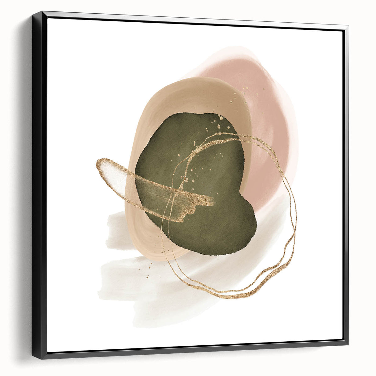 Abstract Geometric Framed Art – Olive Green & Blush Minimalist Print