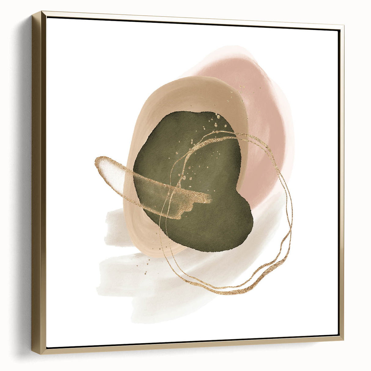 Abstract Geometric Framed Art – Olive Green & Blush Minimalist Print