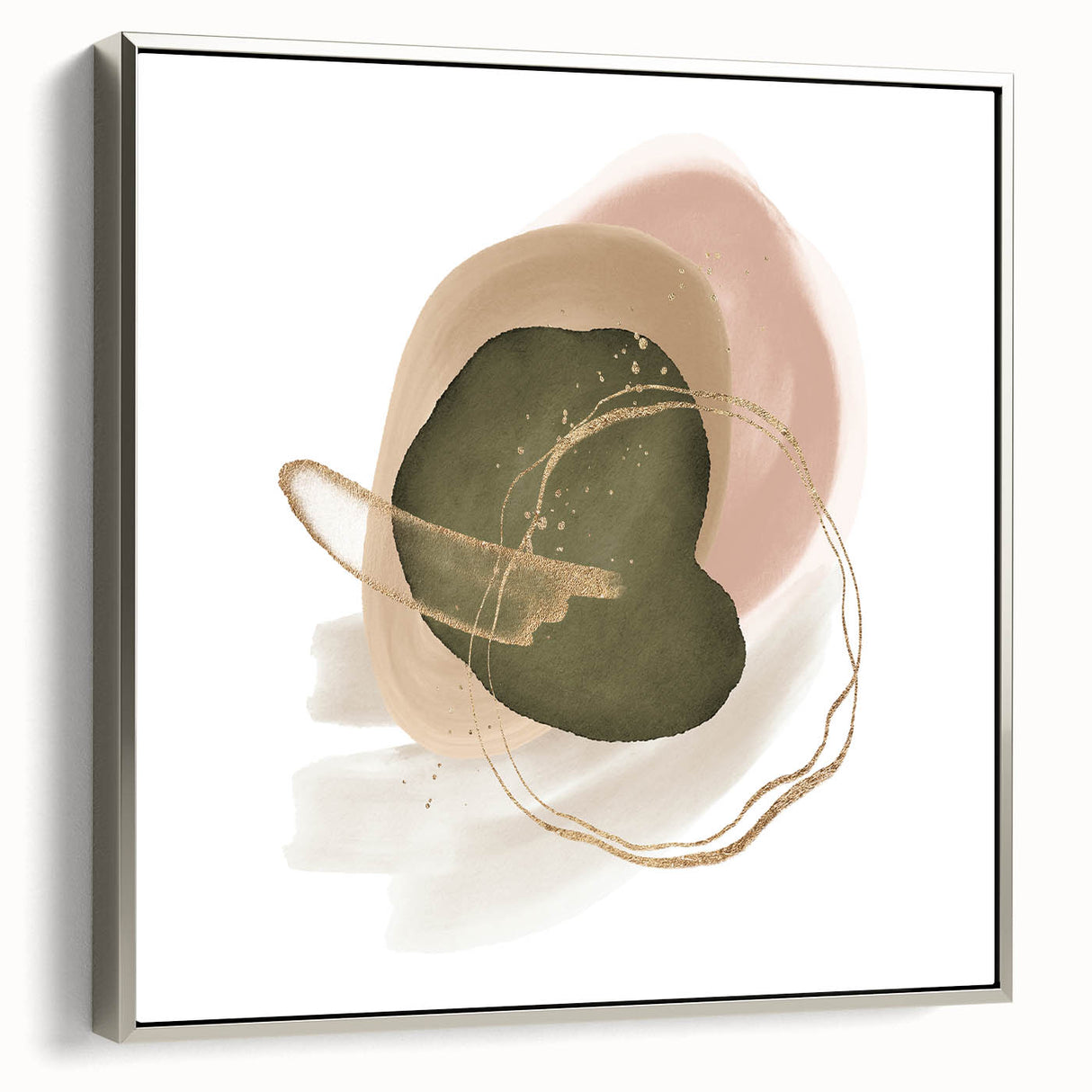 Abstract Geometric Framed Art – Olive Green & Blush Minimalist Print