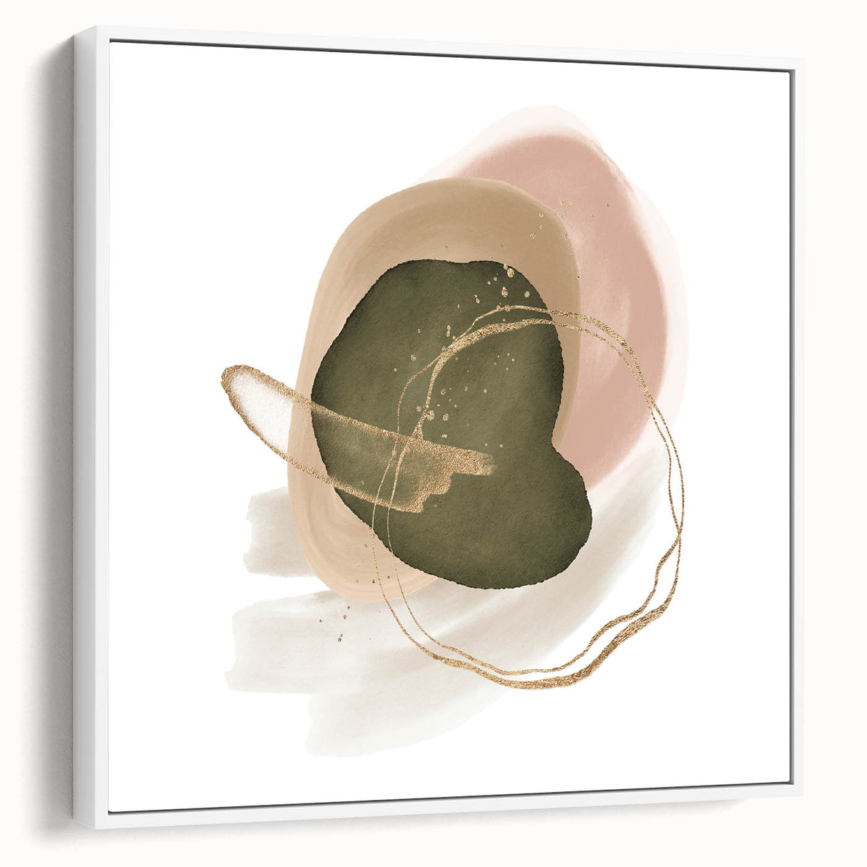 Abstract Geometric Framed Art – Olive Green & Blush Minimalist Print